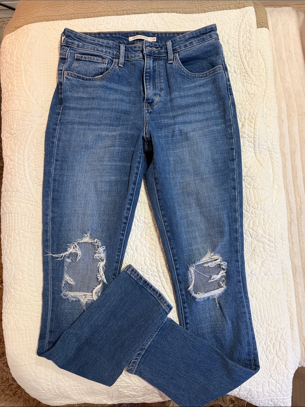 Levi Strauss Mid-Blue Distressed Women’s Jeans